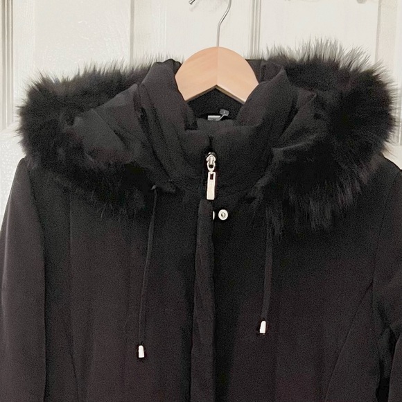 Nuage Real Fur Trim Hooded Coat Black Size M - Picture 3 of 16